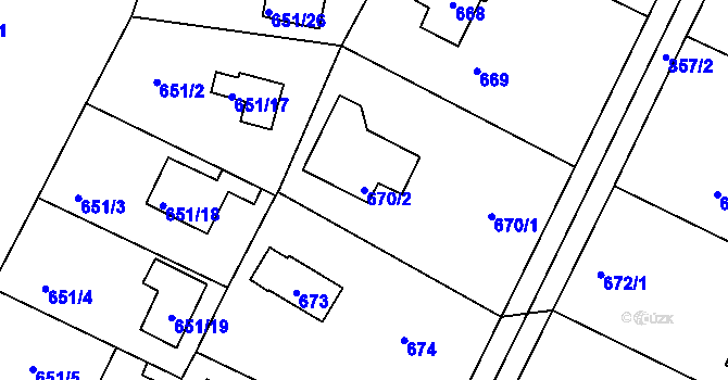 Parcela st. 670/2 v KÚ Lhota u Dobřan, Katastrální mapa