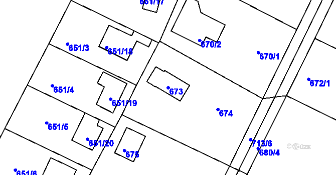 Parcela st. 673 v KÚ Lhota u Dobřan, Katastrální mapa