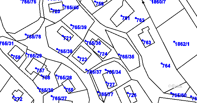 Parcela st. 724 v KÚ Lhota u Dobřan, Katastrální mapa
