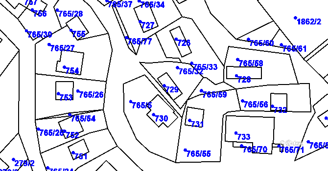 Parcela st. 729 v KÚ Lhota u Dobřan, Katastrální mapa