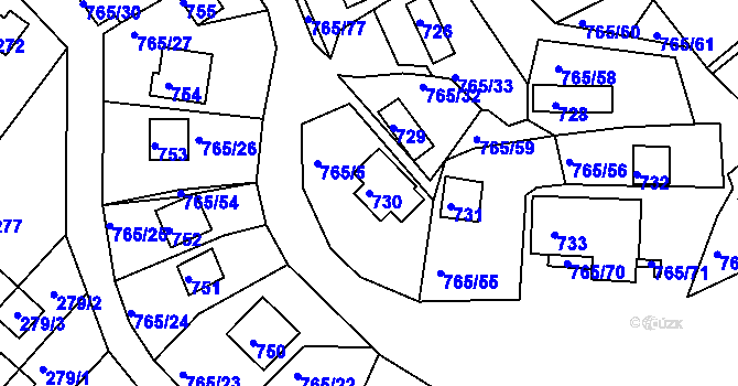 Parcela st. 730 v KÚ Lhota u Dobřan, Katastrální mapa
