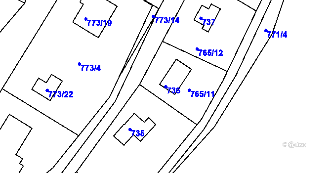 Parcela st. 736 v KÚ Lhota u Dobřan, Katastrální mapa