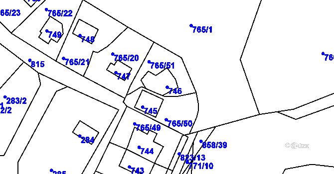 Parcela st. 746 v KÚ Lhota u Dobřan, Katastrální mapa