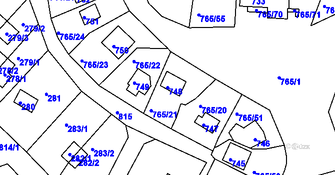 Parcela st. 748 v KÚ Lhota u Dobřan, Katastrální mapa