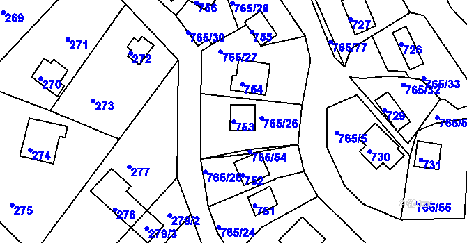 Parcela st. 753 v KÚ Lhota u Dobřan, Katastrální mapa