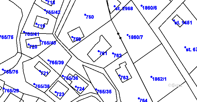 Parcela st. 761 v KÚ Lhota u Dobřan, Katastrální mapa