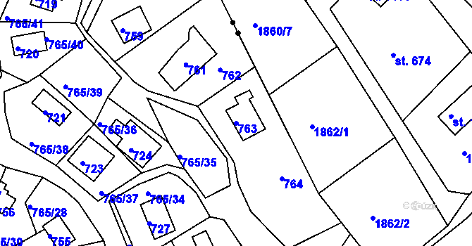 Parcela st. 763 v KÚ Lhota u Dobřan, Katastrální mapa