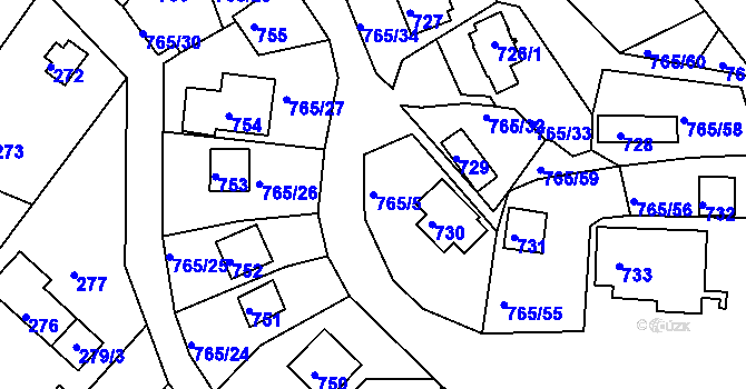 Parcela st. 765/5 v KÚ Lhota u Dobřan, Katastrální mapa