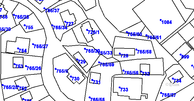 Parcela st. 765/33 v KÚ Lhota u Dobřan, Katastrální mapa