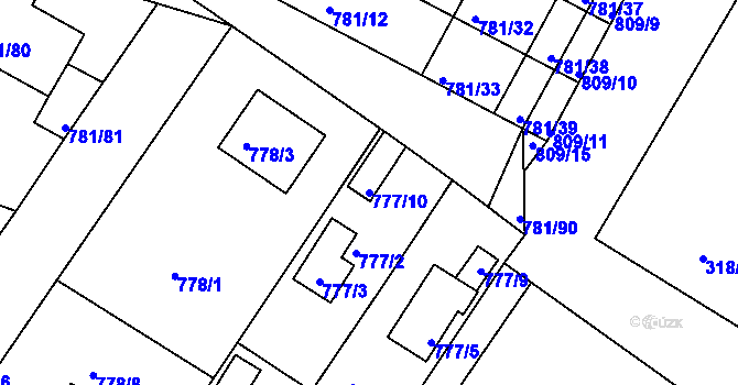 Parcela st. 777/10 v KÚ Lhota u Dobřan, Katastrální mapa
