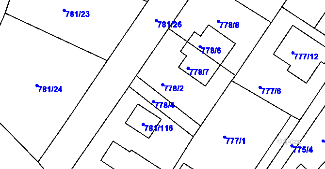 Parcela st. 778/2 v KÚ Lhota u Dobřan, Katastrální mapa