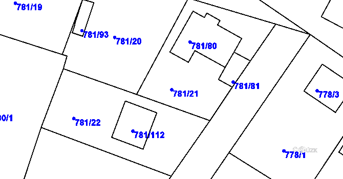 Parcela st. 781/21 v KÚ Lhota u Dobřan, Katastrální mapa