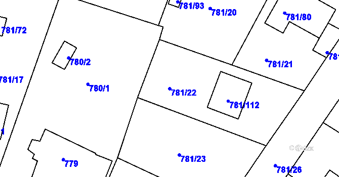 Parcela st. 781/22 v KÚ Lhota u Dobřan, Katastrální mapa