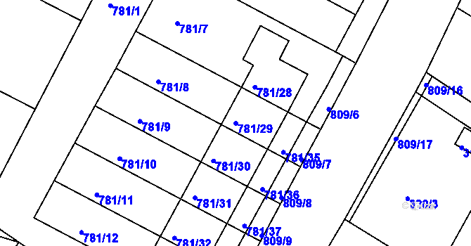 Parcela st. 781/29 v KÚ Lhota u Dobřan, Katastrální mapa
