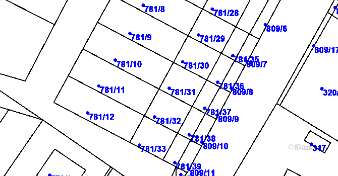 Parcela st. 781/31 v KÚ Lhota u Dobřan, Katastrální mapa