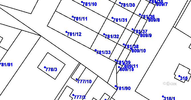 Parcela st. 781/33 v KÚ Lhota u Dobřan, Katastrální mapa