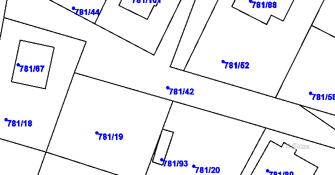 Parcela st. 781/42 v KÚ Lhota u Dobřan, Katastrální mapa