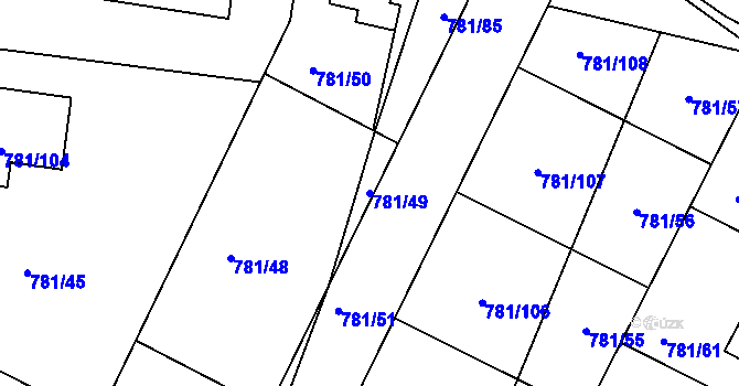 Parcela st. 781/49 v KÚ Lhota u Dobřan, Katastrální mapa
