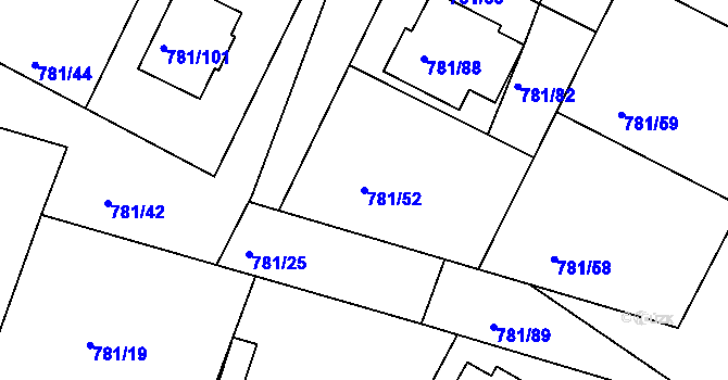 Parcela st. 781/52 v KÚ Lhota u Dobřan, Katastrální mapa