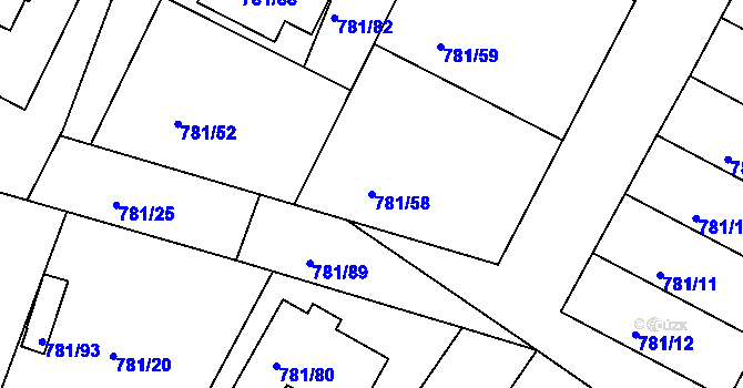 Parcela st. 781/58 v KÚ Lhota u Dobřan, Katastrální mapa