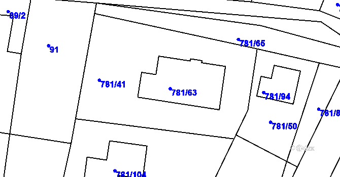 Parcela st. 781/63 v KÚ Lhota u Dobřan, Katastrální mapa