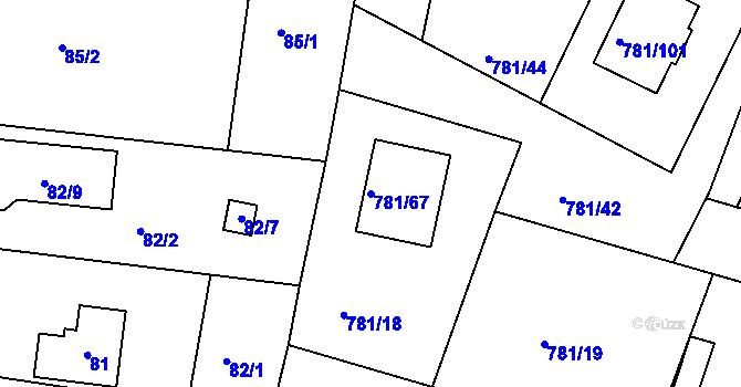 Parcela st. 781/67 v KÚ Lhota u Dobřan, Katastrální mapa