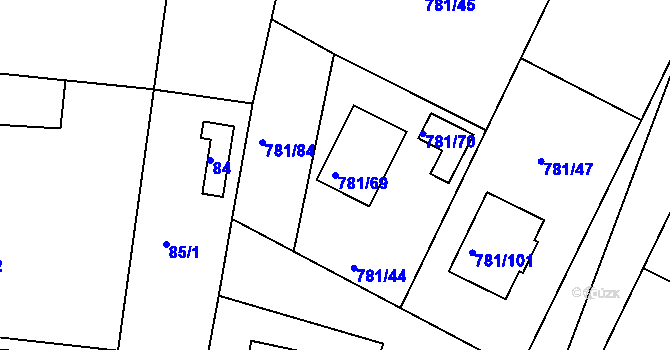 Parcela st. 781/69 v KÚ Lhota u Dobřan, Katastrální mapa