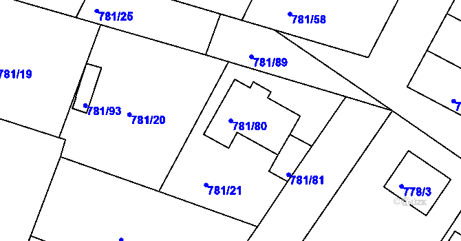 Parcela st. 781/80 v KÚ Lhota u Dobřan, Katastrální mapa