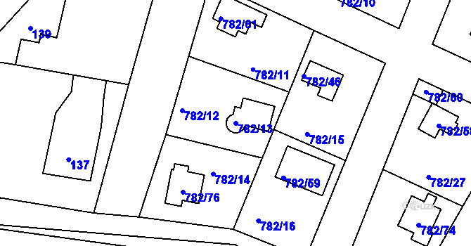 Parcela st. 782/13 v KÚ Lhota u Dobřan, Katastrální mapa