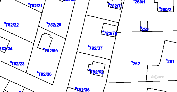 Parcela st. 782/37 v KÚ Lhota u Dobřan, Katastrální mapa