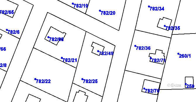 Parcela st. 782/49 v KÚ Lhota u Dobřan, Katastrální mapa