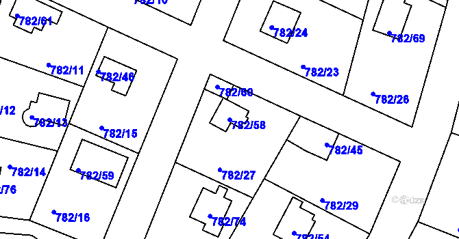 Parcela st. 782/58 v KÚ Lhota u Dobřan, Katastrální mapa