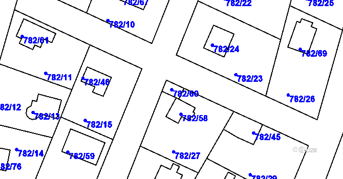 Parcela st. 782/60 v KÚ Lhota u Dobřan, Katastrální mapa