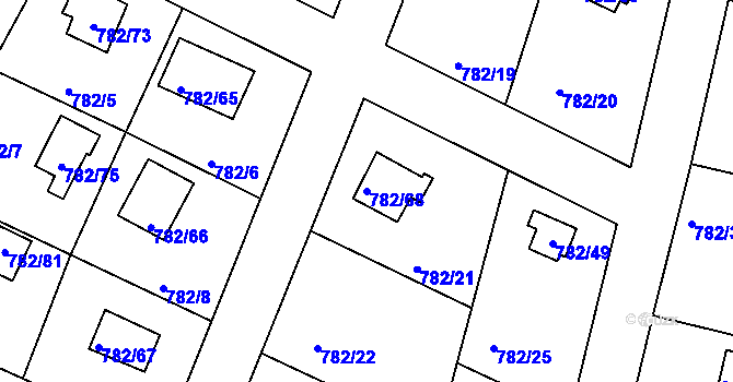 Parcela st. 782/68 v KÚ Lhota u Dobřan, Katastrální mapa