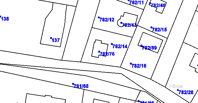 Parcela st. 782/76 v KÚ Lhota u Dobřan, Katastrální mapa