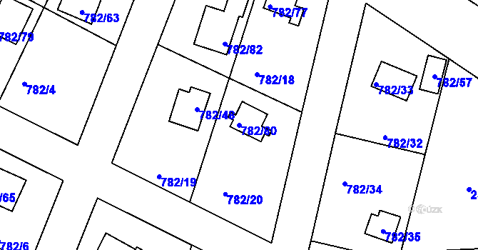 Parcela st. 782/80 v KÚ Lhota u Dobřan, Katastrální mapa