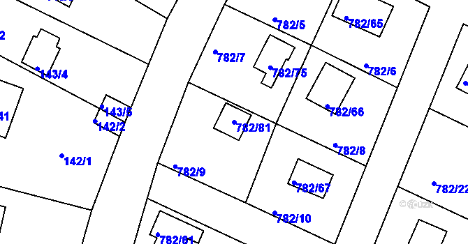 Parcela st. 782/81 v KÚ Lhota u Dobřan, Katastrální mapa