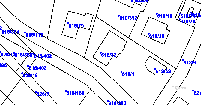 Parcela st. 618/32 v KÚ Lhota u Dobřan, Katastrální mapa