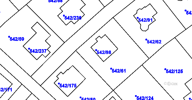 Parcela st. 542/98 v KÚ Lhota u Dobřan, Katastrální mapa