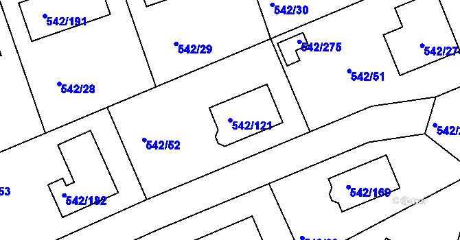 Parcela st. 542/121 v KÚ Lhota u Dobřan, Katastrální mapa