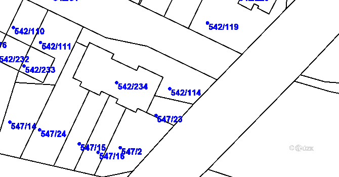 Parcela st. 542/114 v KÚ Lhota u Dobřan, Katastrální mapa