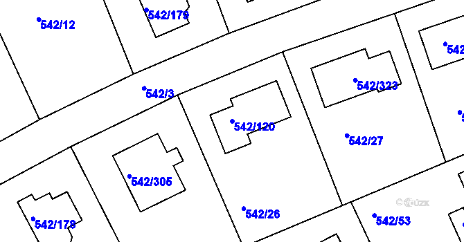 Parcela st. 542/120 v KÚ Lhota u Dobřan, Katastrální mapa