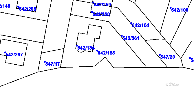 Parcela st. 542/155 v KÚ Lhota u Dobřan, Katastrální mapa