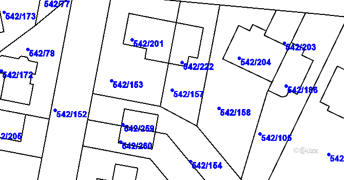 Parcela st. 542/157 v KÚ Lhota u Dobřan, Katastrální mapa