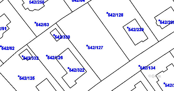 Parcela st. 542/127 v KÚ Lhota u Dobřan, Katastrální mapa