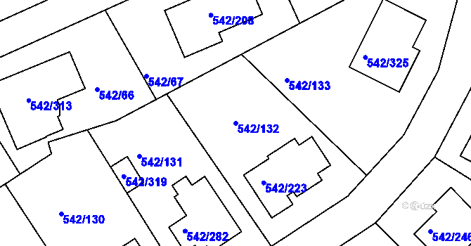 Parcela st. 542/132 v KÚ Lhota u Dobřan, Katastrální mapa
