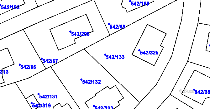 Parcela st. 542/133 v KÚ Lhota u Dobřan, Katastrální mapa