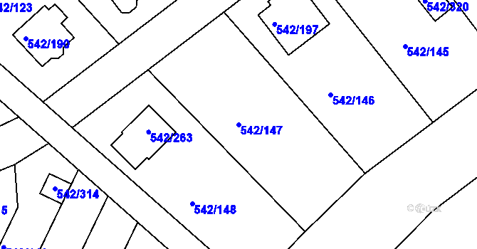 Parcela st. 542/147 v KÚ Lhota u Dobřan, Katastrální mapa