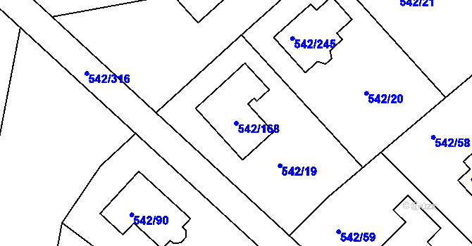 Parcela st. 542/168 v KÚ Lhota u Dobřan, Katastrální mapa