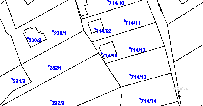 Parcela st. 714/18 v KÚ Lhota u Dobřan, Katastrální mapa